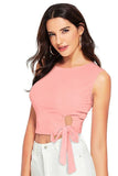 Women's Polyester/ Knitting Solid Tie-Up Crop Top